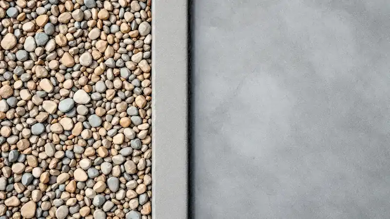 Exposed aggregate pebbles next to a smooth troweled finish.