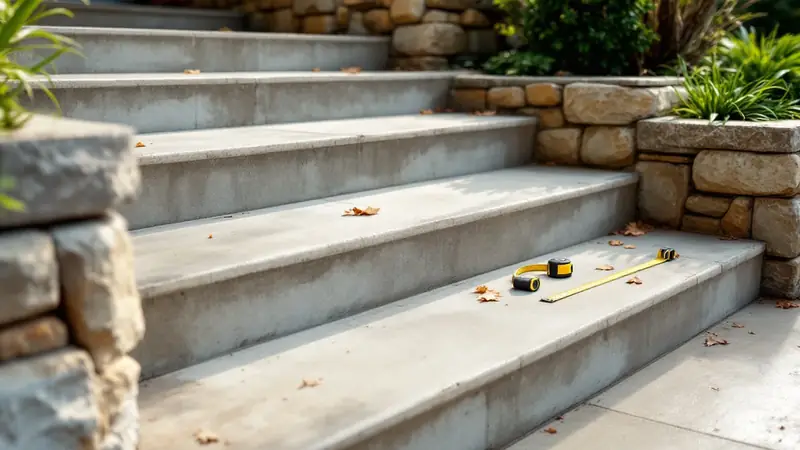 Uniform risers and deep treads make outdoor steps safer than indoor-style stairs.