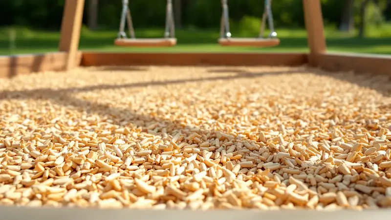 Wood chips held in by a timber border under a backyard swing set.
