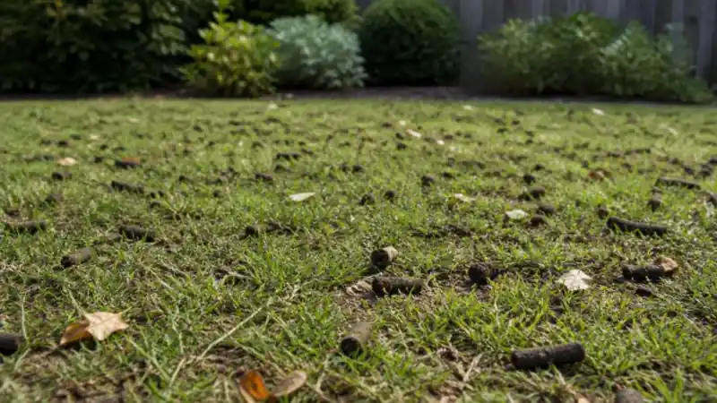Soil cores on a thinning lawn in early fall, the usual overseeding window for cool-season grass.