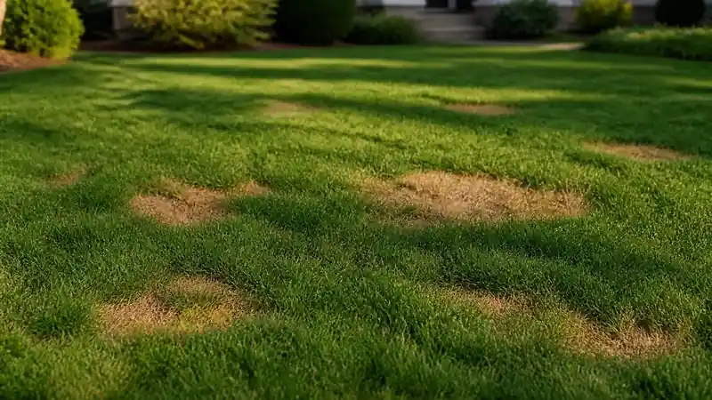Irregular brown patches in late summer are the classic grub symptom, though drought and disease look the same until you dig.