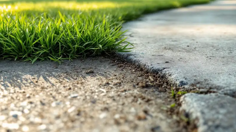 Grass creeping over a sidewalk edge: edging is one of the extras quotes treat differently.