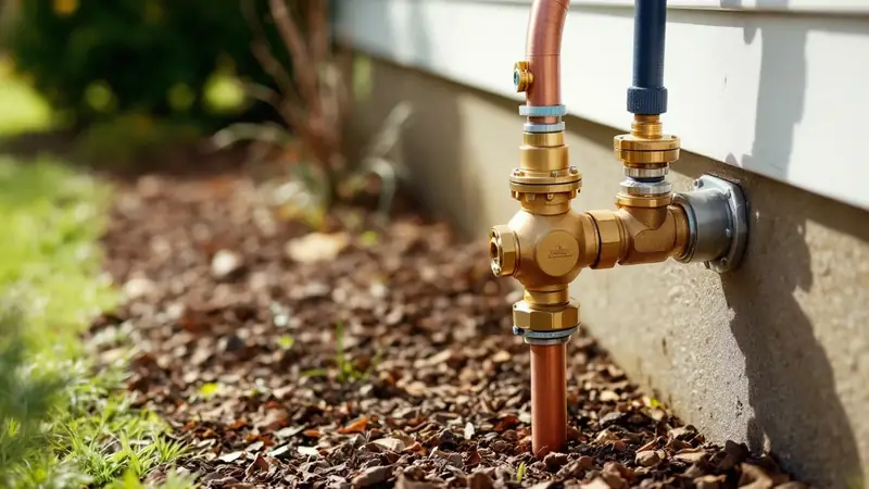 A pressure vacuum breaker set above grade where the system leaves the house.