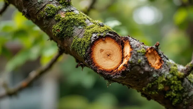 A correct pruning cut sits just outside the branch collar, not flush.